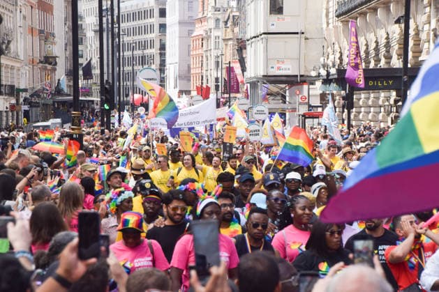 July 4, 2026, London, England, United Kingdom: Thousands of participants pass through Piccadilly during the Pride In London parade. London United Kingdom  - ZUMAv130 20260704_zip_v130_012 Copyright: xVukxValcicx