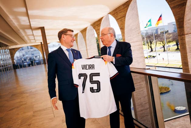 Johann Wadephul (CDU), Bundesaussenminister, trifft Mauro Vieira, Aussenminister der Foederativen Republik Brasilien zu einem Gespraech in Brasilia, 03.07.2026. Fotografiert im Auftrag des Auswaertigen Amtes (AA) Brasilia Brasilien *** Johann Wadephul (CDU), Federal Minister of Foreign Affairs, meets with Mauro Vieira, Minister of Foreign Affairs of the Federative Republic of Brazil, for talks in Brasília on July 3, 2026. Photographed on behalf of the Federal Foreign Office (AA) in Brasília, Brazil. Copyright: xFelixxZahnx