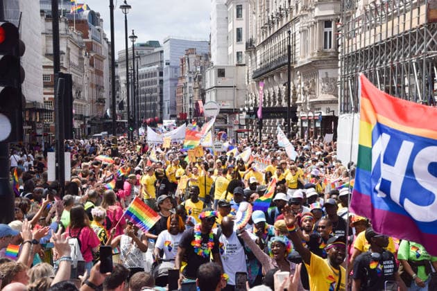 July 4, 2026, London, England, United Kingdom: Thousands of participants pass through Piccadilly during the Pride In London parade. London United Kingdom - ZUMAv130 20260704_zip_v130_014 Copyright: xVukxValcicx