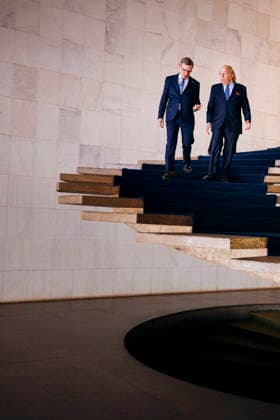 Johann Wadephul (CDU), Bundesaussenminister, trifft Mauro Vieira, Aussenminister der Foederativen Republik Brasilien zu einem Gespraech in Brasilia, 03.07.2026. Fotografiert im Auftrag des Auswaertigen Amtes (AA) Brasilia Brasilien *** Johann Wadephul (CDU), Federal Minister of Foreign Affairs, meets with Mauro Vieira, Minister of Foreign Affairs of the Federative Republic of Brazil, for talks in Brasília on July 3, 2026. Photographed on behalf of the Federal Foreign Office (AA) in Brasília, Brazil. Copyright: xFelixxZahnx