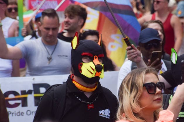July 4, 2026, London, England, United Kingdom: A participant wearing a dog mask passes through Piccadilly during the Pride In London parade. London United Kingdom - ZUMAv130 20260704_zip_v130_026 Copyright: xVukxValcicx