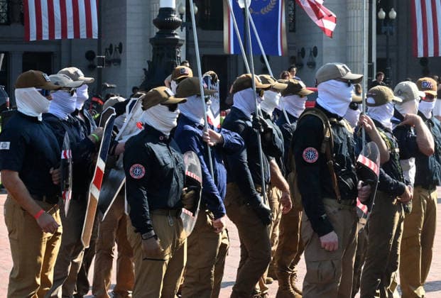 Members of the Patriot Front attend America s 250th anniversary in Washington, DC Members of the Patriot Front, an American white supremacist group, assemble outside Union Station to celebrate America s 250th anniversary on July 4, 2026 in Washington, DC.. Photo by Olivier Douliery ABACAPRESS.COM Washington DC United States  Copyright: xDoulieryxOlivier ABACAx