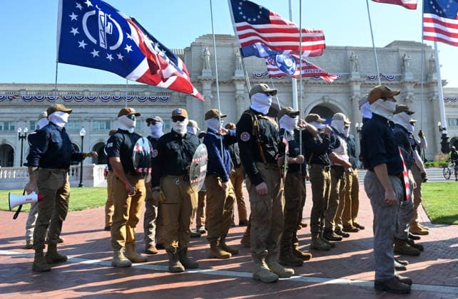 Members of the Patriot Front attend America s 250th anniversary in Washington, DC Members of the Patriot Front, an American white supremacist group, assemble outside Union Station to celebrate America s 250th anniversary on July 4, 2026 in Washington, DC.. Photo by Olivier Douliery ABACAPRESS.COM Washington DC United States  Copyright: xDoulieryxOlivier ABACAx