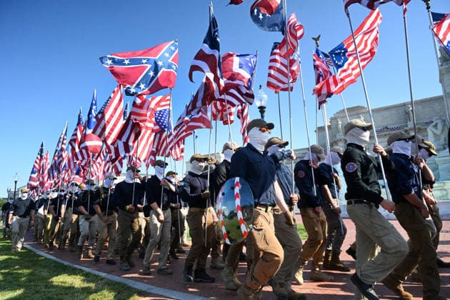 Members of the Patriot Front attend America s 250th anniversary in Washington, DC Members of the Patriot Front, an American white supremacist group, assemble outside Union Station to celebrate America s 250th anniversary on July 4, 2026 in Washington, DC.. Photo by Olivier Douliery ABACAPRESS.COM Washington DC United States  Copyright: xDoulieryxOlivier ABACAx