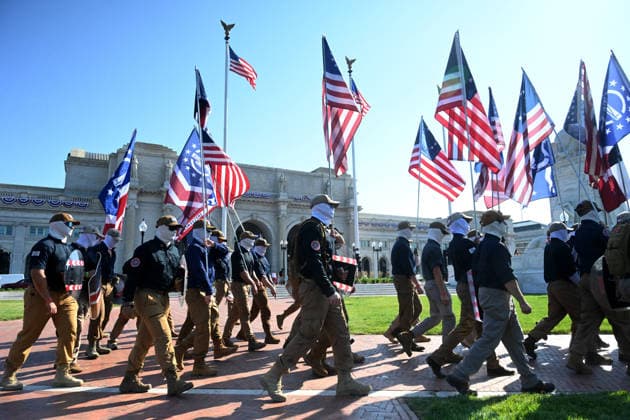 Members of the Patriot Front attend America s 250th anniversary in Washington, DC Members of the Patriot Front, an American white supremacist group, assemble outside Union Station to celebrate America s 250th anniversary on July 4, 2026 in Washington, DC.. Photo by Olivier Douliery ABACAPRESS.COM Washington DC United States  Copyright: xDoulieryxOlivier ABACAx