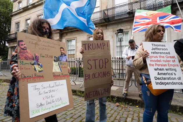 July 4, 2026, Edinburgh, Scotland, UK: Members of ScotlandÃ¢â‚¬â ¢s Iranian community opposed to the Islamic Republic demonstrated outside the U.S. Consulate in Edinburgh under the banner Ã¢â‚¬oeDonÃ¢â‚¬â ¢t Deal With TerroristsÃ¢â‚¬Â. Held to coincide with AmericaÃ¢â‚¬â ¢s Independence Day, the protestors argued that engaging with IranÃ¢â‚¬â ¢s Islamic Republic is contrary to AmericaÃ¢â‚¬â ¢s values and ideals. Edinburgh UK - ZUMAs357 20260704_zip_s357_010 Copyright: xCameronxScottx