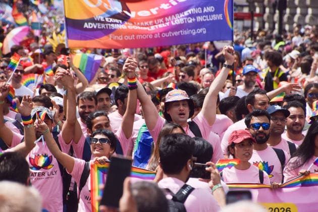 Pride In London Parade 2026 - 04 Jul 2026 Thousands of participants pass through Piccadilly with banners, flags and signs during the Pride In London parade. London United Kingdom Copyright: xVukxValcicx xSOPAxImagesx VukValcicPride2026_49