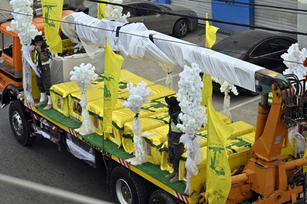 Funeral ceremony for Hezbollah members killed in Israeli attacks TYRE, LEBANON - JULY 4: General view of the funeral ceremony held for Hezbollah members killed during the Israeli attacks in Srifa district of Tyre, in southern Lebanon on July 4, 2026. Hezbollah flags and posters of the deceased were carried at the funeral. Houssam Shbaro Anadolu TYRE Lebanon. Editorial use only. Please get in touch for any other usage.  Copyright: x2026xAnadoluxHoussamxShbarox