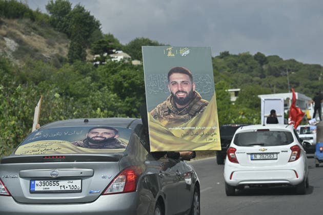 Funeral ceremony for Hezbollah members killed in Israeli attacks TYRE, LEBANON - JULY 4: General view of the funeral ceremony held for Hezbollah members killed during the Israeli attacks in Srifa district of Tyre, in southern Lebanon on July 4, 2026. Hezbollah flags and posters of the deceased were carried at the funeral. Houssam Shbaro Anadolu TYRE Lebanon. Editorial use only. Please get in touch for any other usage.  Copyright: x2026xAnadoluxHoussamxShbarox