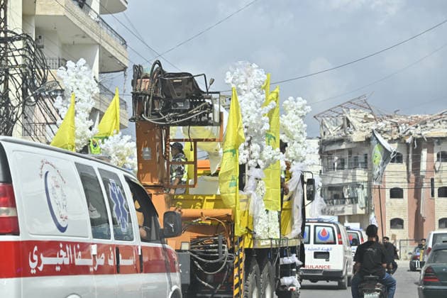 Funeral ceremony for Hezbollah members killed in Israeli attacks TYRE, LEBANON - JULY 4: General view of the funeral ceremony held for Hezbollah members killed during the Israeli attacks in Srifa district of Tyre, in southern Lebanon on July 4, 2026. Hezbollah flags and posters of the deceased were carried at the funeral. Houssam Shbaro Anadolu TYRE Lebanon. Editorial use only. Please get in touch for any other usage.  Copyright: x2026xAnadoluxHoussamxShbarox