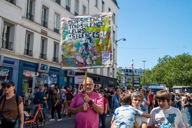 March in Memory of Lyhanna - Paris Participants march in memory of Lyhanna, who was killed despite the sole suspect having been previously reported to authorities by multiple victims, during a citizens march against sexual violence in Paris, France, in support of all victims, both children and adults, those who survived, and in homage to those who are no longer among us, while protesting the impunity that protects aggressors, on July 4, 2026. Photo by Denis Prezat ABACAPRESS.COM Paris France  Copyright: xPrezatxDenis ABACAx