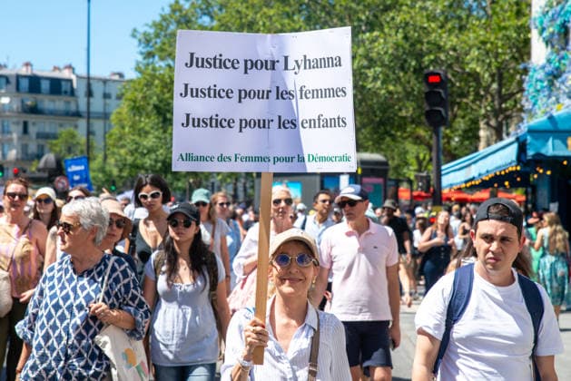 March in Memory of Lyhanna - Paris Participants march in memory of Lyhanna, who was killed despite the sole suspect having been previously reported to authorities by multiple victims, during a citizens march against sexual violence in Paris, France, in support of all victims, both children and adults, those who survived, and in homage to those who are no longer among us, while protesting the impunity that protects aggressors, on July 4, 2026. Photo by Denis Prezat ABACAPRESS.COM Paris France  Copyright: xPrezatxDenis ABACAx