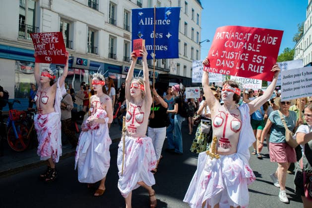 March in Memory of Lyhanna - Paris Femen activists participate in a citizens march in memory of Lyhanna, who was killed despite the sole suspect having been previously reported to authorities by multiple victims, in Paris, France, in support of all victims, both children and adults, those who survived, and in homage to those who are no longer among us, while protesting the impunity that protects aggressors, on July 4, 2026. Photo by Denis Prezat ABACAPRESS.COM Paris France  Copyright: xPrezatxDenis ABACAx