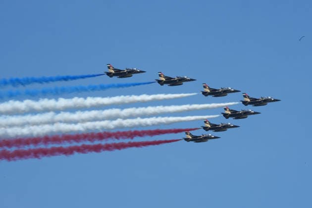July 4, 2026, New Yok, New York, USA: Jets fly in formation during a celebration of America s 250th birthday, a parade of tall ships and gray hull ships sail into New York Harbor and up the Hudson River on July 4th, 2026 in New York. New Yok USA  - ZUMAb148 20260704_zap_b148_058 Copyright: xBryanxSmithx