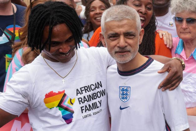 . 04 07 2026. London, United Kingdom. Pride in London Parade 2026. London Mayor Sadiq Khan at Pride in London 2026 a celebration of LGBTQ+ pride, with a parade through Piccadilly to performances on stage at Trafalgar Square.  xMartynxWheatleyx xi-Imagesx IIM-26883-0083