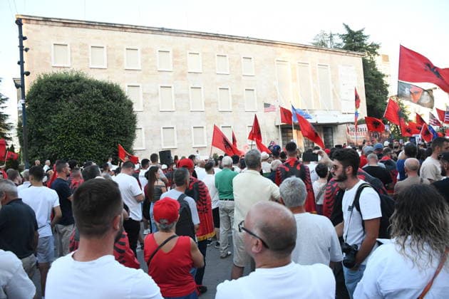 Protests continue over Zvernec tourism project TIRANA, ALBANIA - JULY 04: People take part in a protest under the slogan Albania is not for sale at Skanderbeg Square in Tirana, Albania, on July 4, 2026, opposing a planned tourism development project in the Zvernec area near Vlora. Demonstrators protested the proposed sale of a beach as part of a tourism project reportedly linked to U.S. President Donald Trump s daughter Ivanka Trump and son-in-law Jared Kushner before marching to the Prime Ministry building and through the streets of the capital. Olsi Shehu Anadolu Tirana Albania. Editorial use only. Please get in touch for any other usage.  Copyright: x2026xAnadoluxOlsixShehux