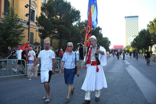 Protests continue over Zvernec tourism project TIRANA, ALBANIA - JULY 04: People take part in a protest under the slogan Albania is not for sale at Skanderbeg Square in Tirana, Albania, on July 4, 2026, opposing a planned tourism development project in the Zvernec area near Vlora. Demonstrators protested the proposed sale of a beach as part of a tourism project reportedly linked to U.S. President Donald Trump s daughter Ivanka Trump and son-in-law Jared Kushner before marching to the Prime Ministry building and through the streets of the capital. Olsi Shehu Anadolu Tirana Albania. Editorial use only. Please get in touch for any other usage.  Copyright: x2026xAnadoluxOlsixShehux