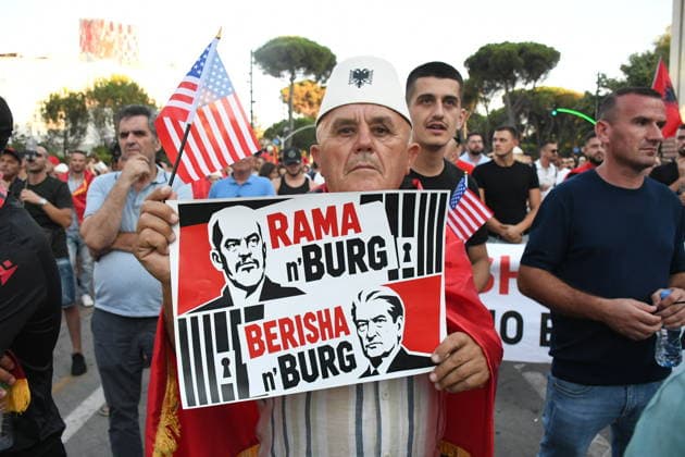 Protests continue over Zvernec tourism project TIRANA, ALBANIA - JULY 04: People take part in a protest under the slogan Albania is not for sale at Skanderbeg Square in Tirana, Albania, on July 4, 2026, opposing a planned tourism development project in the Zvernec area near Vlora. Demonstrators protested the proposed sale of a beach as part of a tourism project reportedly linked to U.S. President Donald Trump s daughter Ivanka Trump and son-in-law Jared Kushner before marching to the Prime Ministry building and through the streets of the capital. Olsi Shehu Anadolu Tirana Albania. Editorial use only. Please get in touch for any other usage.  Copyright: x2026xAnadoluxOlsixShehux