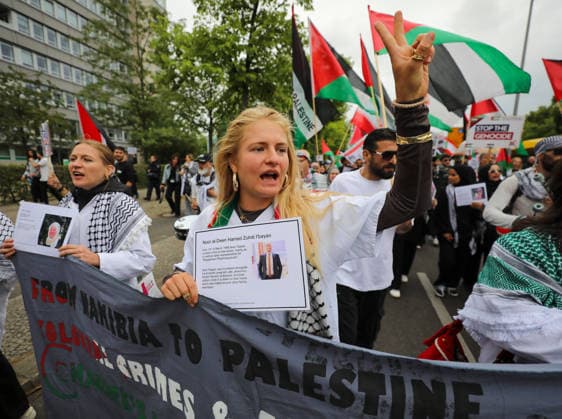 July 4, 2026, Berlin, Berlin, Germany: Berlin, Germany, July 4, 2026: Demonstrators take part in a pro-Palestinian march through central Berlin calling for an end to the war in Gaza, protection of medical workers, and the release of detained Palestinian doctor Hussam Abu Safiya. Participants carried Palestinian flags, banners and photographs during the demonstration. ZUMA Press Wire. Berlin Germany - ZUMAa268 20260704_zip_a268_002 Copyright: xAbdelrahmanxAlkahloutx
