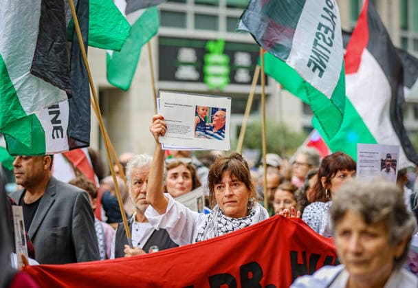 July 4, 2026, Berlin, Berlin, Germany: Berlin, Germany, July 4, 2026: Demonstrators take part in a pro-Palestinian march through central Berlin calling for an end to the war in Gaza, protection of medical workers, and the release of detained Palestinian doctor Hussam Abu Safiya. Participants carried Palestinian flags, banners and photographs during the demonstration. ZUMA Press Wire. Berlin Germany - ZUMAa268 20260704_zip_a268_016 Copyright: xAbdelrahmanxAlkahloutx