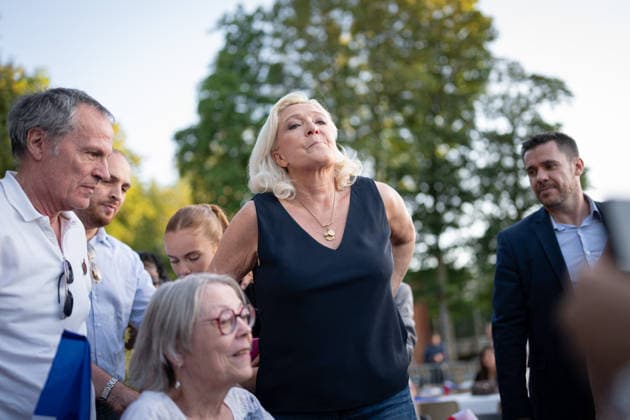 Marine Le Pen and Jordan Bardella at the RN party event La fete champetre - Lievin AJ President of Rassemblement National parliamentary group Marine Le Pen reacts and takes selfies with supporters (supporter) during a RN party event La fete champetre in Lievin, northern France on July 4, 2026. Photo by Alexis Jumeau ABACAPRESS.COM. Paris France  Copyright: xJumeauxAlexis ABACAx