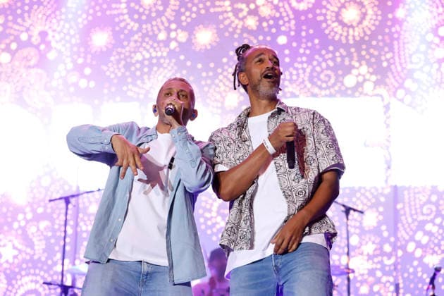 Die Musiker Hakim Meridja und Aurelien Zohou von der Band Dub Inc auf der Green Stage beim Summerjam Festival 2026 am Fühlinger See. Das Summerjam Festival ist eines der größten Reggae-Festivals in Europa und existiert dieses Jahr 39 Jahre, 29 davon in Köln. Köln, 04.07.2026 NRW Deutschland *** Musicians Hakim Meridja and Aurelien Zohou from the band Dub Inc on the Green Stage at the Summerjam Festival 2026 at Fühlinger See. The Summerjam Festival is one of the largest reggae festivals in Europe and is celebrating its 39th anniversary this year, 29 of which have been held in Cologne. Cologne, July 4, 2026, North Rhine-Westphalia, Germany Copyright: xChristophxHardtx