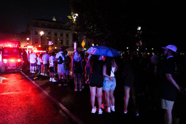 July 4, 2026, Washington, District Of Columbia, USA: Crowds wait in line to re-enter the National Mall in Washington, D.C. on July 4, 2026, after the Freedom 250 Independence Day celebration was evacuated and portions of the event delayed to to incoming thunderstorms. Washington USA - ZUMAd227 20260704_znp_d227_023 Copyright: xBryanxDozierx