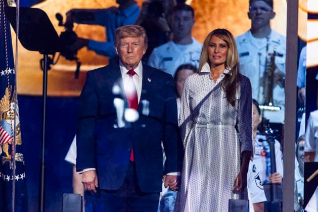 July 4, 2026, Washington, District Of Columbia, USA: US President Donald Trump and first lady Melania Trump prepare to speak during the Salute to America 250 celebration on the National Mall in Washington, DC, USA, 04 July 2026. The fireworks display that followed the president™s speech is reportedly the largest in history, with 850,000 shells launched over 40 minutes Washington USA - ZUMAs152 20260704_faa_s152_049 Copyright: xJimxLoScalzox-xPoolxviaxCNPx