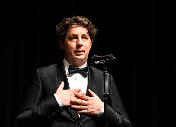 The 60th Karlovy Vary International Film Festival continued on its second day, in Karlovy Vary, Czech Republic, on July 4, 2026. A delegation of filmmakers presented the film A Happy Family (Switzerland) in the Grand Hall of the Thermal Hotel. On the photo is seen director Jan-Eric Mack. (CTKxPhoto KaterinaxSulova) CTKPhotoP2026070407011  CTKPhotoP2026070407011