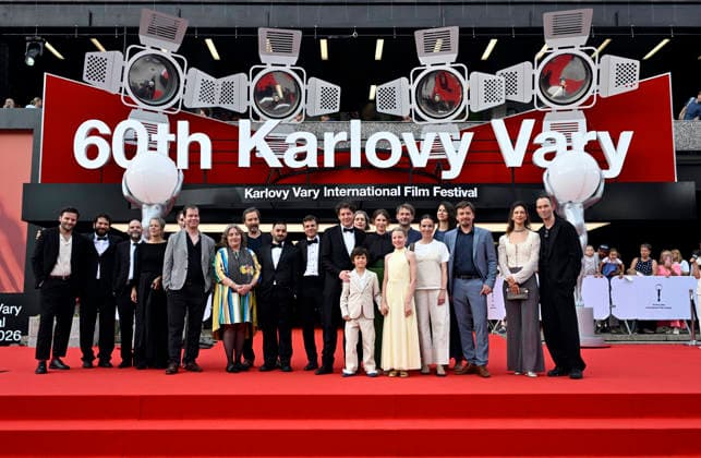 The 60th Karlovy Vary International Film Festival continued on its second day, in Karlovy Vary, Czech Republic, on July 4, 2026. A delegation of filmmakers presented the film A Happy Family (Switzerland). (CTKxPhoto KaterinaxSulova) CTKPhotoP2026070407021  CTKPhotoP2026070407021