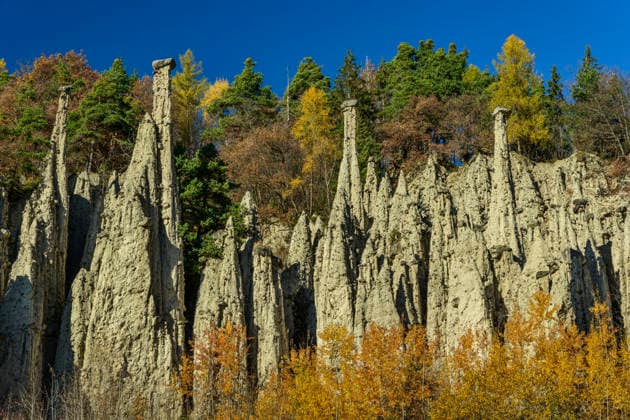 Creative Highlights World Earth pyramids rock formation in South Tyrol during autumn, ANSF01741
