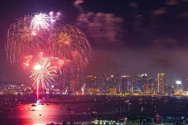 News Themen der Woche KW27 July 4, 2026, San Diego, California, United States: Fireworks illuminate the sky over San Diego Bay during the Big Bay Boom Independence Day celebration on July 4, 2026, in San Diego, California. The annual display launches from four barges across the bay and marks America s 250th birthday, drawing thousands of spectators to waterfront parks, beaches and marinas throughout the region. San Diego United States  - ZUMAs197 20260704_aaa_s197_461 Copyright: xSOPAxImagesx