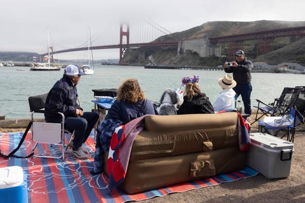 Spectators took a photo of them selves along Horseshoe Bay as they waited for the fireworks display on the Golden Gate Bridge for the 250th anniversary of the United States in Sausalito, California on Saturday, July 4, 2026.  SFP20260704304 PETERxDASILVA