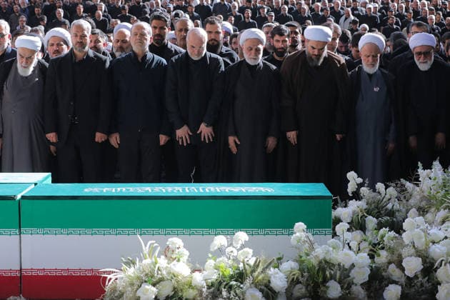Farewell ceremony held in Tehran for Iran s former leader Khamenei TEHRAN, IRAN - JULY 5: ( RESTRICTIONS: NO Access Israel Media Persian Language TV Stations Outside Iran Strictly No Access BBC Persian VOA Persian Manoto TV Iran International TV ) (----EDITORIAL USE ONLY - MANDATORY CREDIT - IRANIAN LEADER PRESS OFFICE HANDOUT - NO MARKETING NO ADVERTISING CAMPAIGNS - DISTRIBUTED AS A SERVICE TO CLIENTS----) Iranian President Masoud Pezeshkian, senior political and military officials, and religious leaders attend the funeral ceremony held for former Iranian Supreme Leader Ali Khamenei, who was killed during attacks launched by the United States and Israel on Feb. 28, at the Imam Khomeini Mosalla Mosque in Tehran, Iran, on July 5, 2026  Copyright: x2026xAnadoluxIranianxLeaderxPressxOffice Handoutx