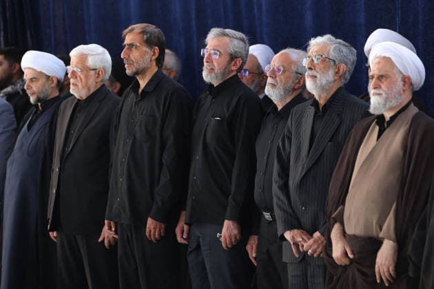 Farewell ceremony held in Tehran for Iran s former leader Khamenei TEHRAN, IRAN - JULY 5: ( RESTRICTIONS: NO Access Israel Media Persian Language TV Stations Outside Iran Strictly No Access BBC Persian VOA Persian Manoto TV Iran International TV ) (----EDITORIAL USE ONLY - MANDATORY CREDIT - IRANIAN LEADER PRESS OFFICE HANDOUT - NO MARKETING NO ADVERTISING CAMPAIGNS - DISTRIBUTED AS A SERVICE TO CLIENTS----) Iranian President Masoud Pezeshkian, along with senior political and military officials and religious leaders, attends the funeral ceremony held for former Iranian Supreme Leader Ali Khamenei, who was killed during attacks launched by the United States and Israel on Feb. 28, at the Imam Khomeini Mosalla Mosque in Tehran, Iran, on  Copyright: x2026xAnadoluxIranianxLeaderxPressxOffice Handoutx