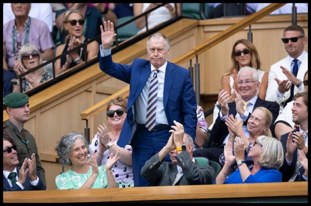 . 05 07 2026. London, United Kingdom. England World Cup hero Sir Geoff Hurst is introduced to the crowd from the Royal Box on day seven of the Wimbledon Tennis Championships in London .  xStephenxLockx xi-Imagesx IIM-26884-0033
