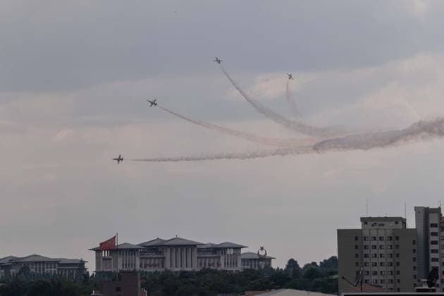 Turkish Stars perform rehearsal flight ahead 2026 NATO Summit in Ankara ANKARA, TURKIYE - JULY 5: Turkish Air Force s aerobatics team, the Turkish Stars, conduct their final rehearsal flight over Presidential Complex ahead of the NATO Summit of Heads of State and Government in Ankara, Turkiye on July 5, 2026. Osmancan Gurdogan Anadolu Ankara Turkey. Editorial use only. Please get in touch for any other usage.  Copyright: x2026xAnadoluxOsmancanxGurdoganx