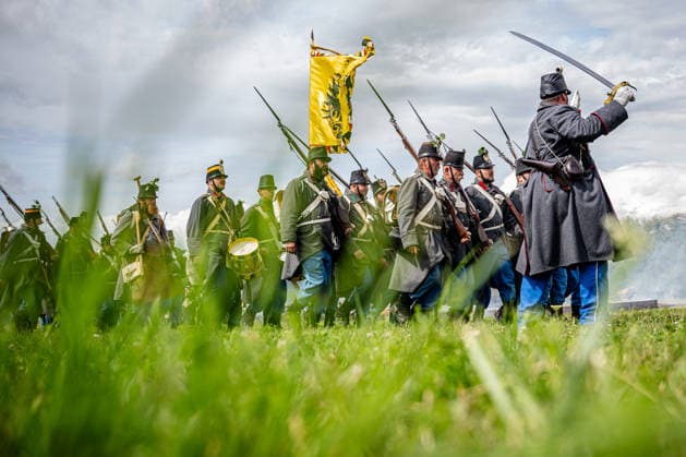 Re-enactment of Battle of Sadowa 1866 took place at Chlum battlefield as the close of three-day event marking the 160th anniversary of the Battle of Koniggratz (or Sadowa) in 1866, in Hradec Kralove, Czech Republic, on July 5, 2026. (CTKxPhoto DavidxTanecek) CTKPhotoP2026070503976  CTKPhotoP2026070503976