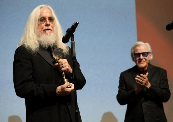 The 60th Karlovy Vary International Film Festival continued on its second day, in Karlovy Vary, Czech Republic, on July 5, 2026. Cameraman Robert Richardson accepted the Crystal Globe for Outstanding Artistic Contribution to World Cinema and introduced the documentary film Robert Richardson: The White Devil by director and cameraman Jana Hojdova. On the right is actor Harvey Keitel, who presented the award. (CTKxPhoto KaterinaxSulova) CTKPhotoP2026070503704  CTKPhotoP2026070503704