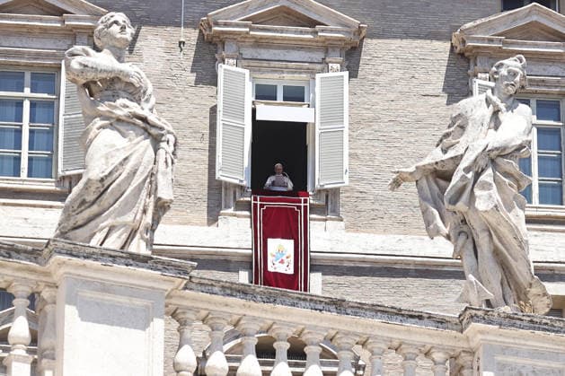 July 5, 2029. Vatican City - POPE LEO XIV delivers Angelus Prayer from the window of the Apostolic Building at the Vatican- EvandroInetti_via ZUMA Wire Vatican City State  - ZUMAi15_ 20260705_zaf_i15_003 Copyright: xEvandroxInettix