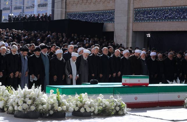 Funeral ceremony held in Tehran for Iran s former leader Khamenei TEHRAN, IRAN - JULY 5: ( RESTRICTIONS: NO Access Israel Media Persian Language TV Stations Outside Iran Strictly No Access BBC Persian VOA Persian Manoto TV Iran International TV ) (----EDITORIAL USE ONLY - MANDATORY CREDIT - IRANIAN LEADER PRESS OFFICE HANDOUT - NO MARKETING NO ADVERTISING CAMPAIGNS - DISTRIBUTED AS A SERVICE TO CLIENTS----) Thousands of people holding Iranian flags attend the funeral ceremony held for former Iranian Supreme Leader Ali Khamenei, who was killed during attacks launched by the United States and Israel on Feb. 28, and his family members at the Imam Khomeini Mosalla Mosque in Tehran, Iran, on July 5, 2026. Iranian Leader Press Office Handou  Copyright: x2026xAnadoluxIranianxLeaderxPressxOfficex xHandoutx