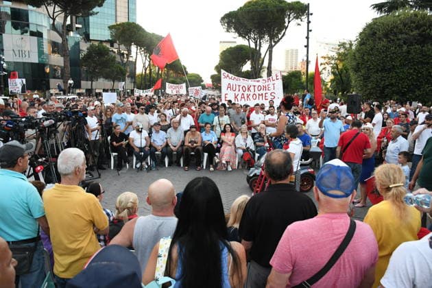 Demonstrations continue over tourism project in Zvernec, Albania TIRANA, ALBANIA - JULY 5: Demonstrators gather at Skanderbeg Square on the 36th day of protests against a planned tourism project in the Zvernec area of Vlora, in Tirana, Albania, on July 5, 2026. Protesters rally under the slogan Albania is not for sale, voicing their opposition to the proposed development. Olsi Shehu Anadolu Tirana Albania. Editorial use only. Please get in touch for any other usage.  Copyright: x2026xAnadoluxOlsixShehux