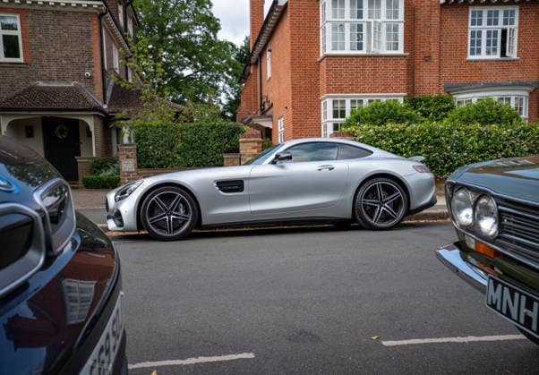 July 5, 2026, London, United Kingdom: A silver Mercedes AMG GT Coupe c190 seen parked on a London suburban street. The Southside Hustle Car Meet is held on Wimbledon Common in Southwest London every first Sunday of the month. This free community event attracts owners of classic cars, supercars, sports cars, and rare or modified vehicles. Car enthusiasts, photographers, and families gather to admire an impressive variety of cars, meet like-minded people, and enjoy the welcoming atmosphere in the scenic surroundings of Wimbledon Common. London United Kingdom  - ZUMAs197 20260705_aab_s197_009 Copyright: xJamesxWilloughbyx