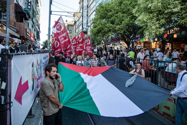July 5, 2026, Istanbul, Istanbul, Turkey: Members and supporters of the No to NATO Coordination march during a demonstration under the slogan You Are Not Welcome, We Are Marching Against NATO in the Kadikoy district of Istanbul, Turkey, on July 5, 2026. The protest opposed NATO policies, militarization, and war, with participants carrying banners and chanting slogans during the march. Istanbul Turkey  - ZUMAt171 20260705_zip_t171_006 Copyright: xAbdullahxTepelix