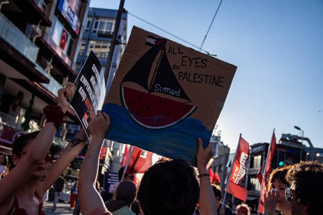 July 5, 2026, Istanbul, Istanbul, Turkey: Members and supporters of the No to NATO Coordination march during a demonstration under the slogan You Are Not Welcome, We Are Marching Against NATO in the Kadikoy district of Istanbul, Turkey, on July 5, 2026. The protest opposed NATO policies, militarization, and war, with participants carrying banners and chanting slogans during the march. Istanbul Turkey  - ZUMAt171 20260705_zip_t171_007 Copyright: xAbdullahxTepelix