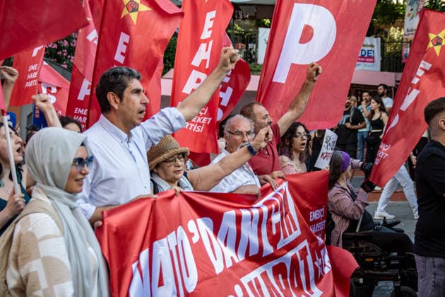 July 5, 2026, Istanbul, Istanbul, Turkey: Members and supporters of the No to NATO Coordination march during a demonstration under the slogan You Are Not Welcome, We Are Marching Against NATO in the Kadikoy district of Istanbul, Turkey, on July 5, 2026. The protest opposed NATO policies, militarization, and war, with participants carrying banners and chanting slogans during the march. Istanbul Turkey  - ZUMAt171 20260705_zip_t171_010 Copyright: xAbdullahxTepelix
