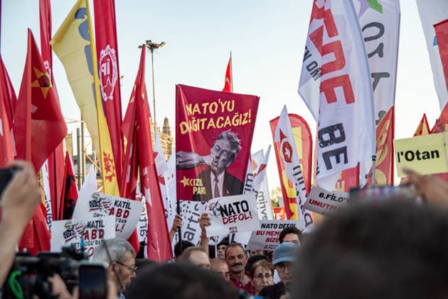 July 5, 2026, Istanbul, Istanbul, Turkey: Members and supporters of the No to NATO Coordination march during a demonstration under the slogan You Are Not Welcome, We Are Marching Against NATO in the Kadikoy district of Istanbul, Turkey, on July 5, 2026. The protest opposed NATO policies, militarization, and war, with participants carrying banners and chanting slogans during the march. Istanbul Turkey  - ZUMAt171 20260705_zip_t171_015 Copyright: xAbdullahxTepelix