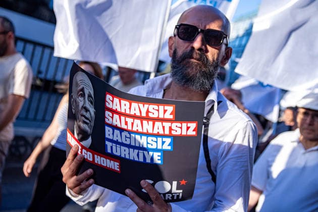 July 5, 2026, Istanbul, Istanbul, Turkey: Members and supporters of the No to NATO Coordination march during a demonstration under the slogan You Are Not Welcome, We Are Marching Against NATO in the Kadikoy district of Istanbul, Turkey, on July 5, 2026. The protest opposed NATO policies, militarization, and war, with participants carrying banners and chanting slogans during the march. Istanbul Turkey  - ZUMAt171 20260705_zip_t171_029 Copyright: xAbdullahxTepelix
