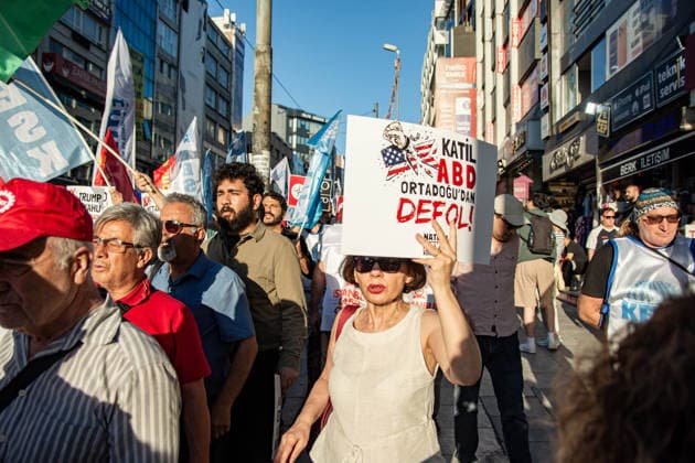 July 5, 2026, Istanbul, Istanbul, Turkey: Members and supporters of the No to NATO Coordination march during a demonstration under the slogan You Are Not Welcome, We Are Marching Against NATO in the Kadikoy district of Istanbul, Turkey, on July 5, 2026. The protest opposed NATO policies, militarization, and war, with participants carrying banners and chanting slogans during the march. Istanbul Turkey  - ZUMAt171 20260705_zip_t171_032 Copyright: xAbdullahxTepelix