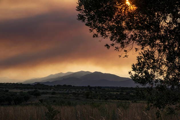 Fire in Trevillac, France - 5 Jul 2026 Threads of smoke from the fire in Trevillac are seen over the Alt Empordà sky more than 50 kilometers away. The smoke from the out-of-control forest fire in Trevillac, south of France is moving forming smoke trails over the Alt Empordà in Catalonia at a linear distance of 50 kilometers. Girona Spain Copyright: xPacoxFreirex xSOPAxImagesx P_Freire_05072026-DSCF4080